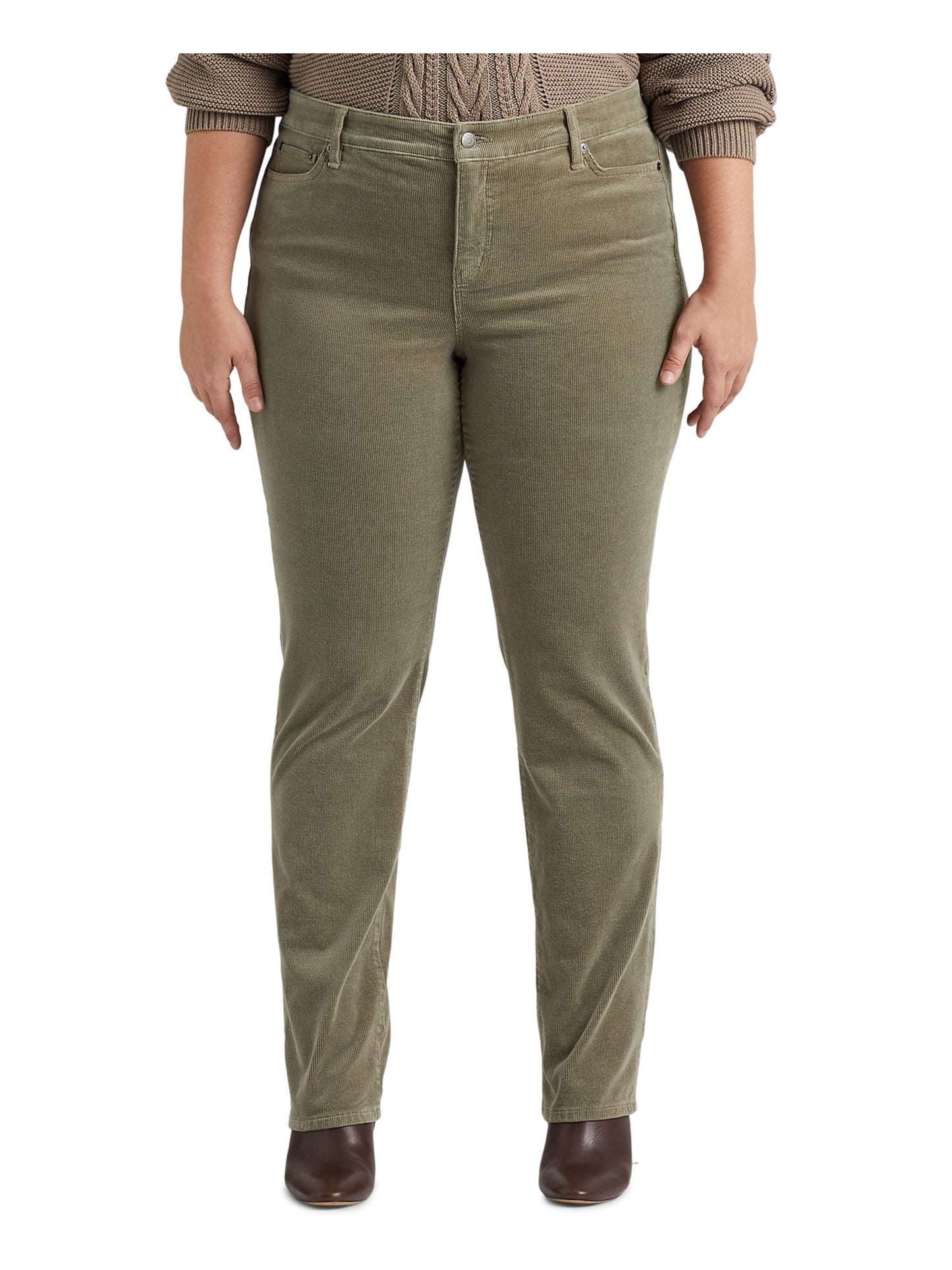 Ralph Lauren Women's Corduroy Mid Rise Straight Pant Green Size 22W