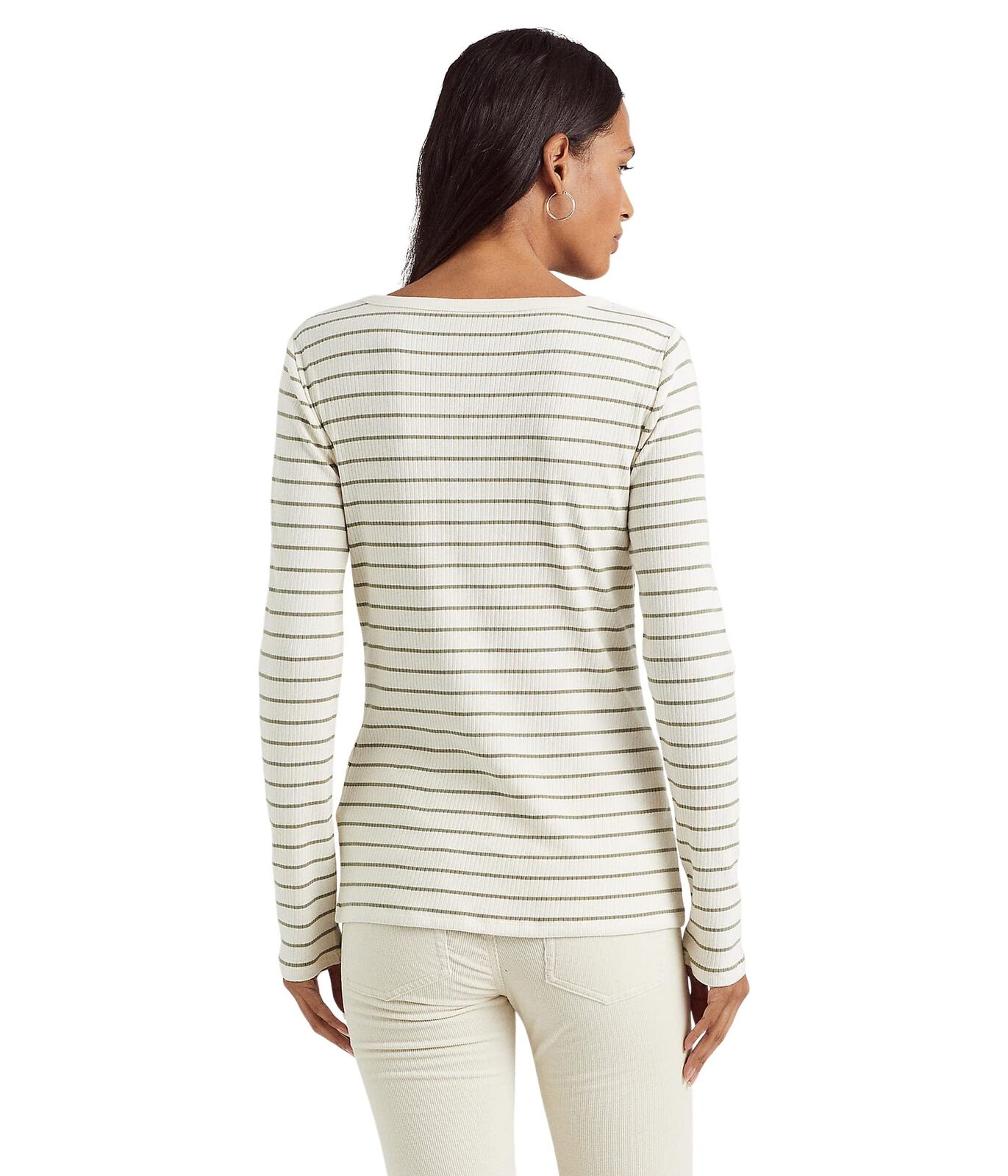 Ralph Lauren Women's Striped Jersey Henley Top Brown Size X-Large