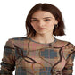 Ralph Lauren Women's Plaid Stretch Cotton Long Sleeve Tee Brown Size Large