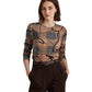 Ralph Lauren Women's Plaid Stretch Cotton Long Sleeve Tee Brown Size Small