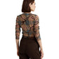Ralph Lauren Women's Plaid Stretch Cotton Long Sleeve Tee Brown Size Small