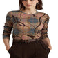 Ralph Lauren Women's Plaid Stretch Cotton Long Sleeve Tee Brown Size X-Large