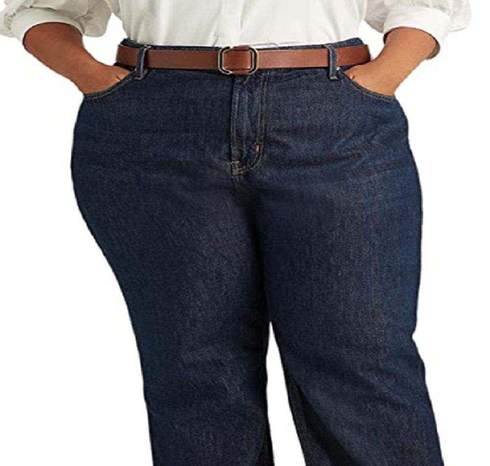 Ralph Lauren Women's High Rise Relaxed Straight Jean Blue Size 20W