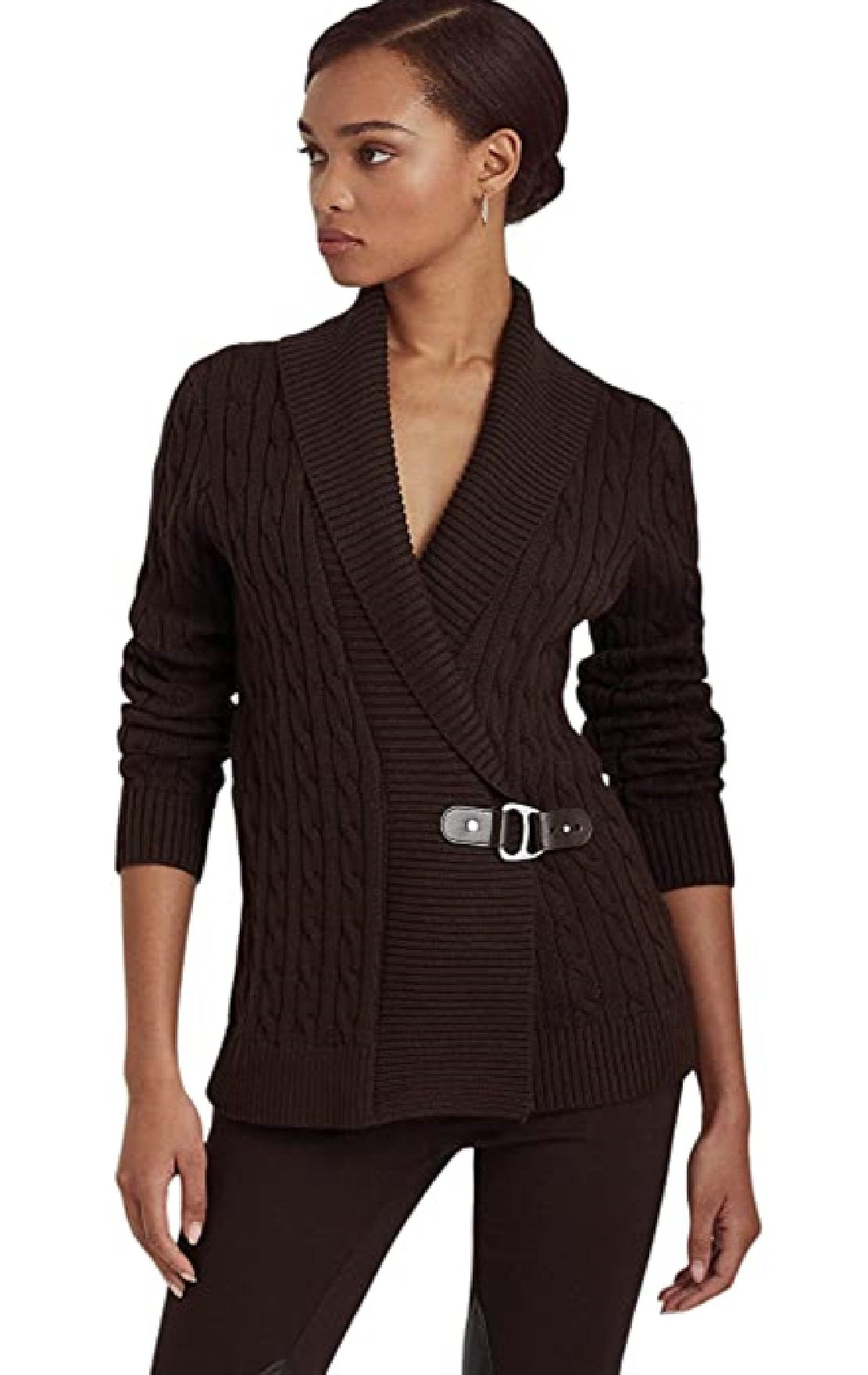 Ralph Lauren Women's Buckled Cotton Sweater Brown Size X-Large