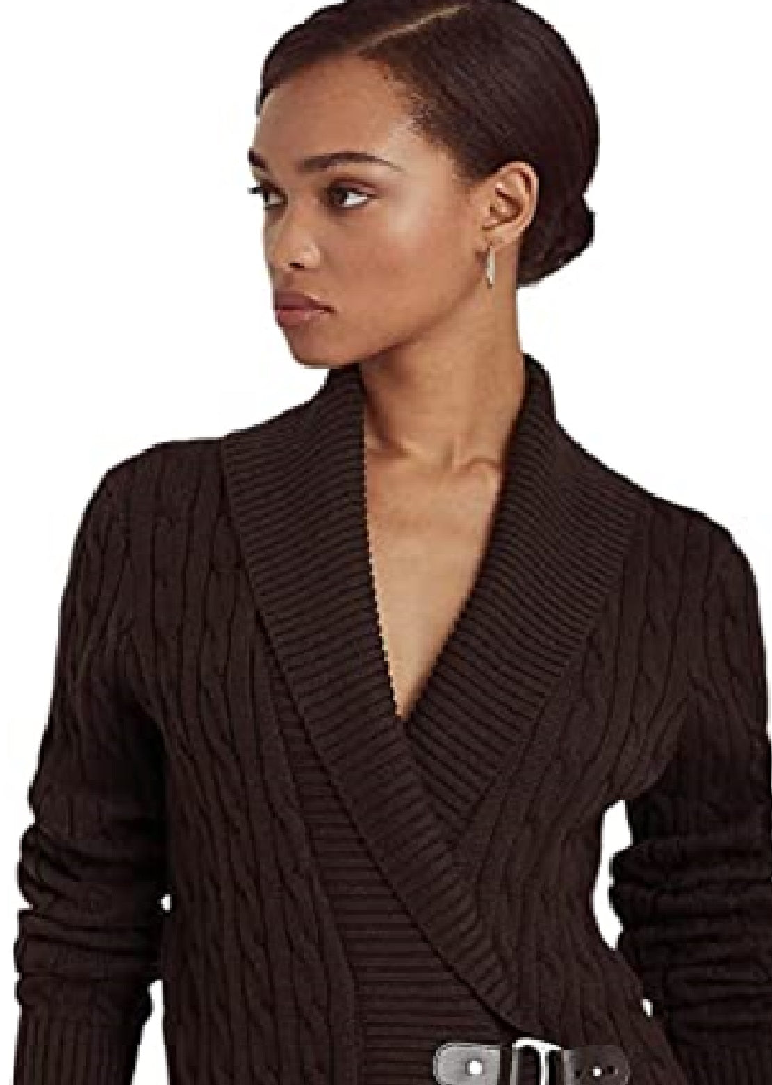 Ralph Lauren Women's Buckled Cotton Sweater Brown Size X-Large