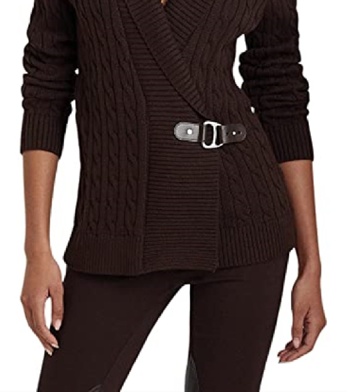 Ralph Lauren Women's Buckled Cotton Sweater Brown Size X-Large