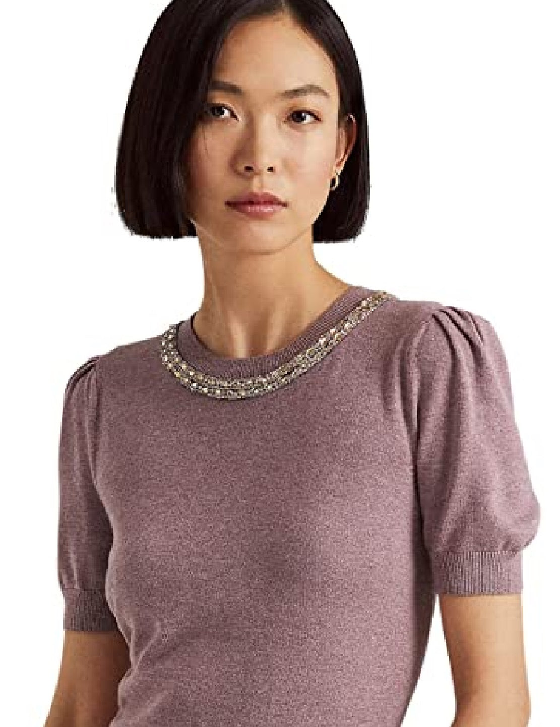 Ralph Lauren Women's Beaded Short Sleeve Sweater Purple Size Medium