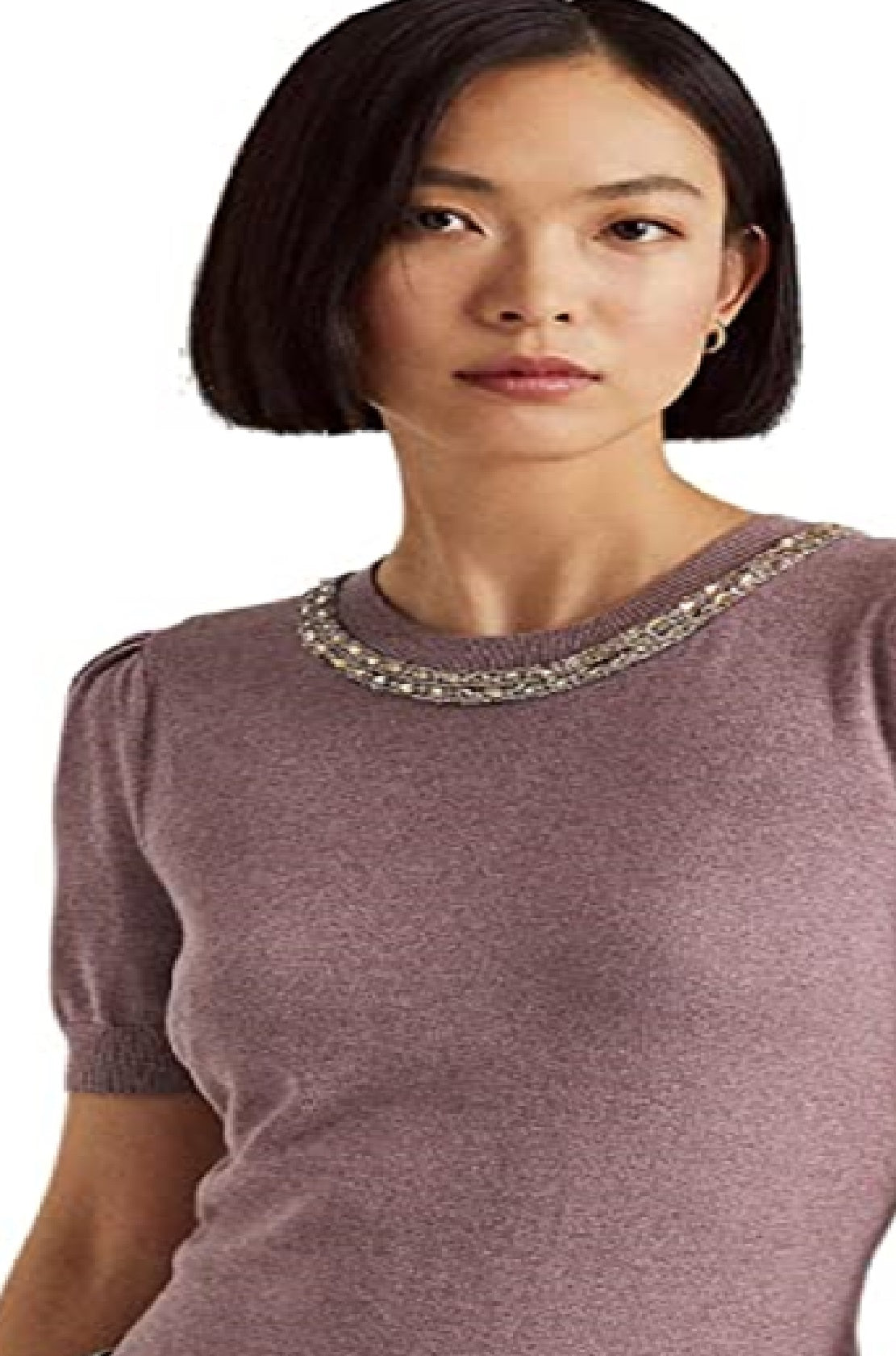 Ralph Lauren Women's Beaded Short Sleeve Sweater Purple Size X-Large