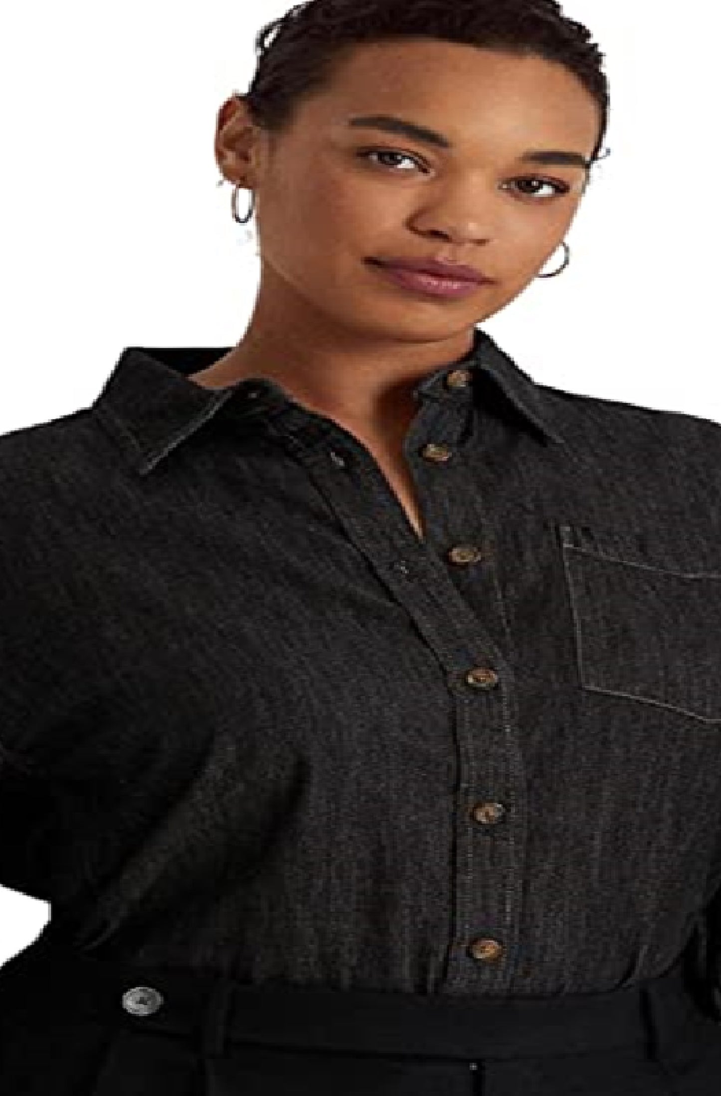 Ralph Lauren Women's Denim Blouson Sleeve Blouse Black Size 2X