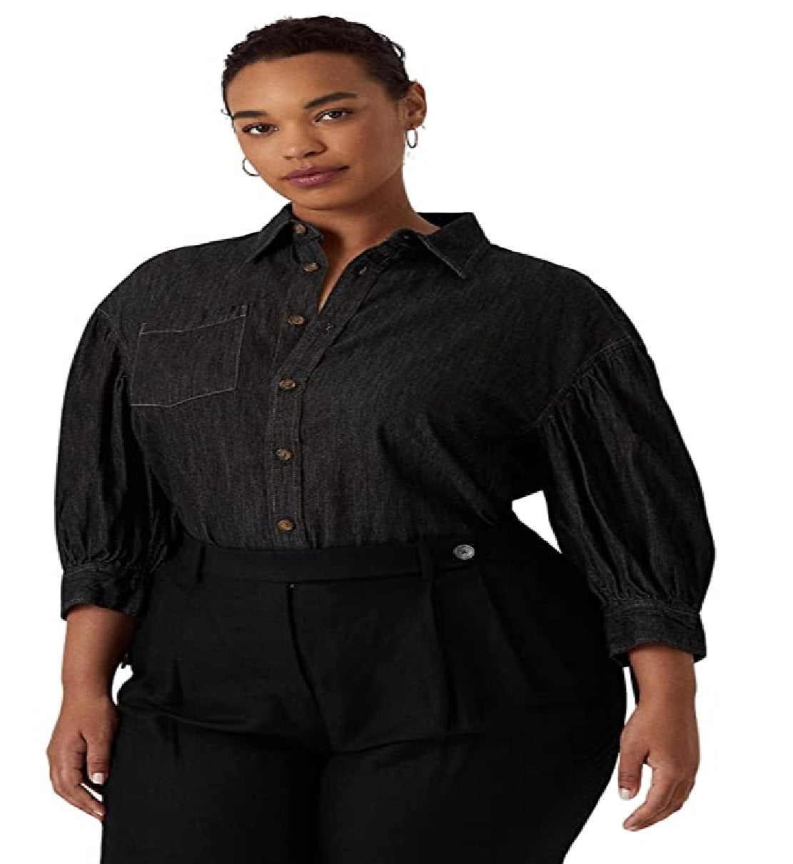 Ralph Lauren Women's Denim Blouson Sleeve Blouse Black Size 2X