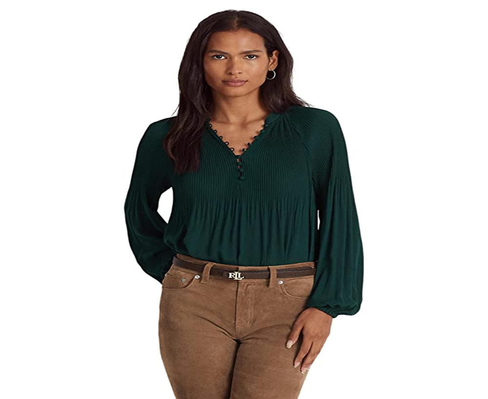 Ralph Lauren Women's Pleated Georgette Blouse Green Size Medium