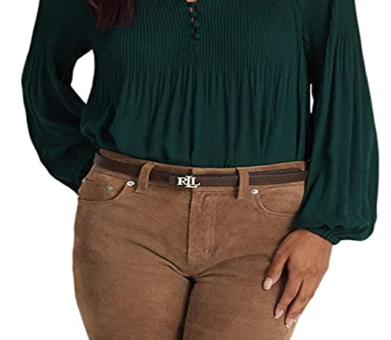 Ralph Lauren Women's Pleated Georgette Blouse Green Size Medium