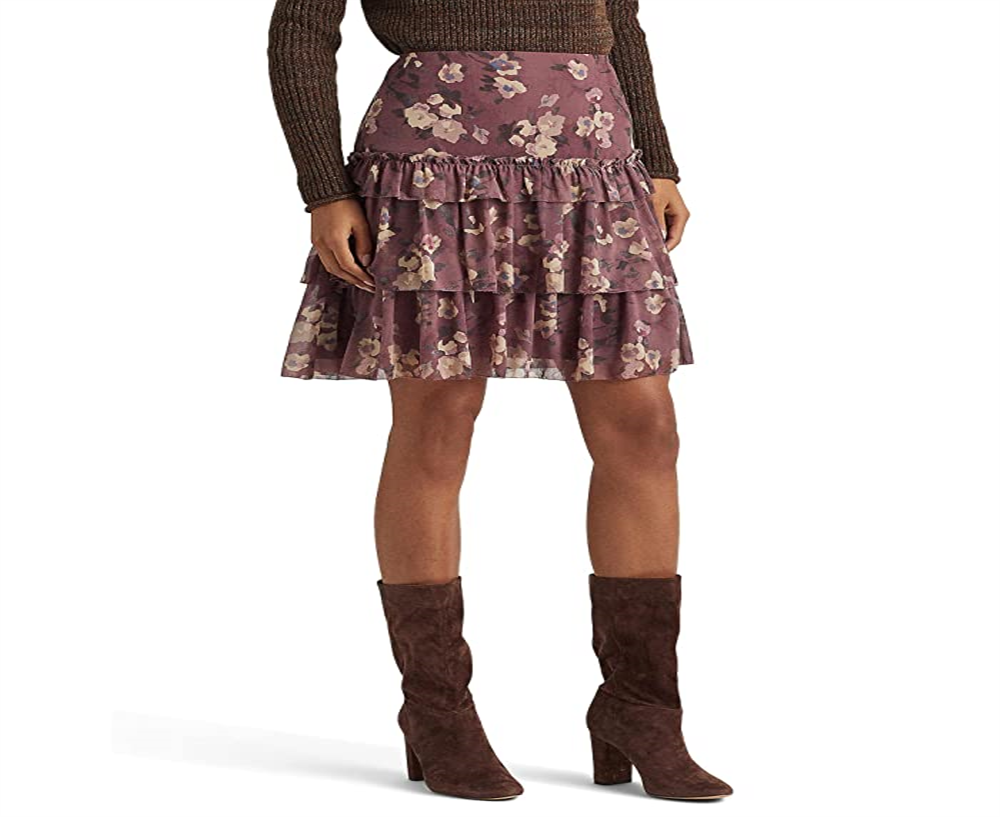 Ralph Lauren Womens Floral Crinkle Georgette Miniskirt Purple Size 12