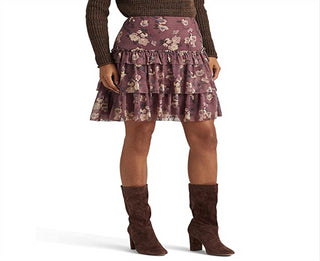 Ralph Lauren Womens Floral Crinkle Georgette Miniskirt Purple Size 12