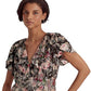 Ralph Lauren Women's Floral Metallic Jacquard Short Sleeve Blouse Brown Size Large