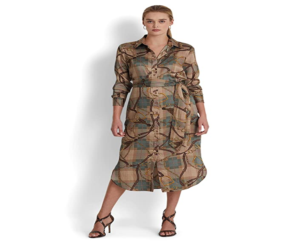 Ralph Lauren Women's Plaid Twill Shirtdress Brown Size 16