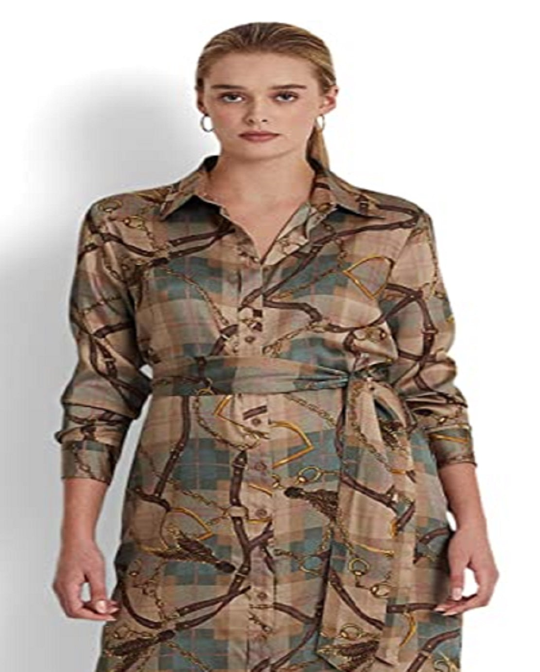 Ralph Lauren Women's Plaid Twill Shirtdress Brown Size 16