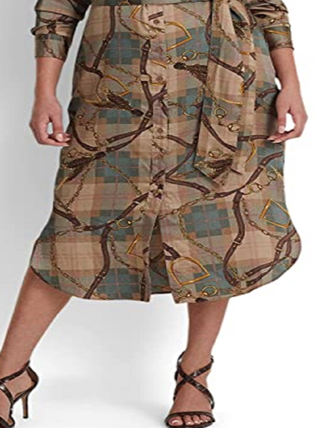 Ralph Lauren Women's Plaid Twill Shirtdress Brown Size 16