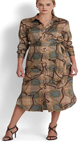 Ralph Lauren Women's Plaid Twill Shirtdress Brown Size 6