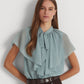 Ralph Lauren Women's Tie Neck Crinkle Georgette Cape Blouse Blue Size Medium