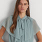 Ralph Lauren Women's Tie Neck Crinkle Georgette Cape Blouse Blue Size Medium