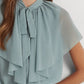 Ralph Lauren Women's Tie Neck Crinkle Georgette Cape Blouse Blue Size X Large