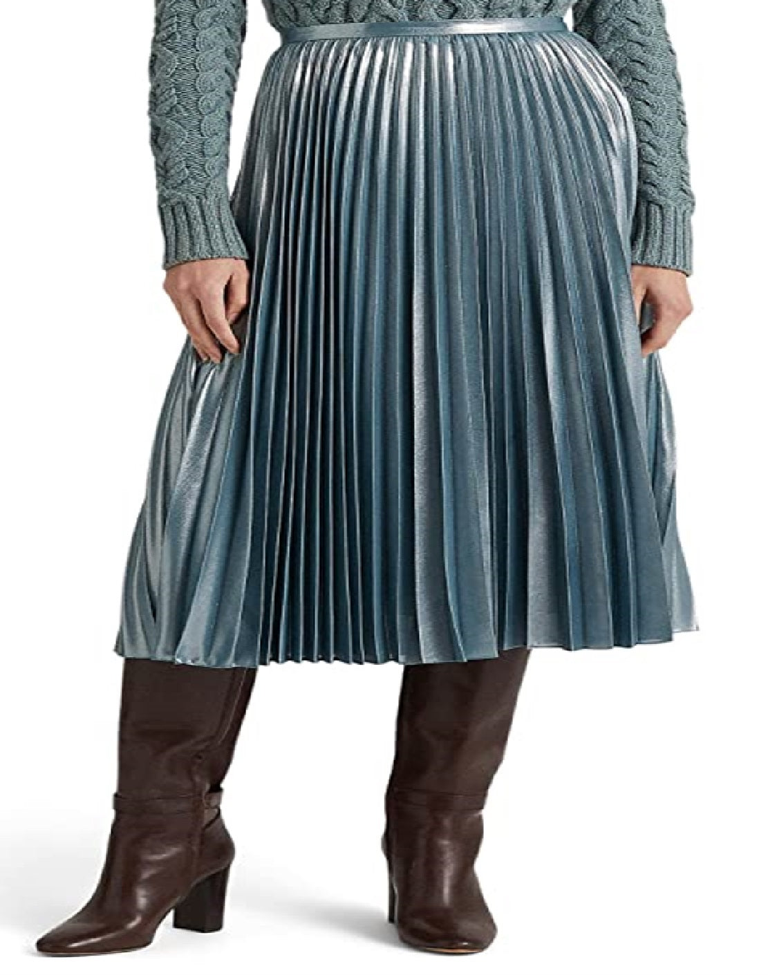 Ralph Lauren Women's Pleated Metallic Chiffon Skirt Blue Size 12