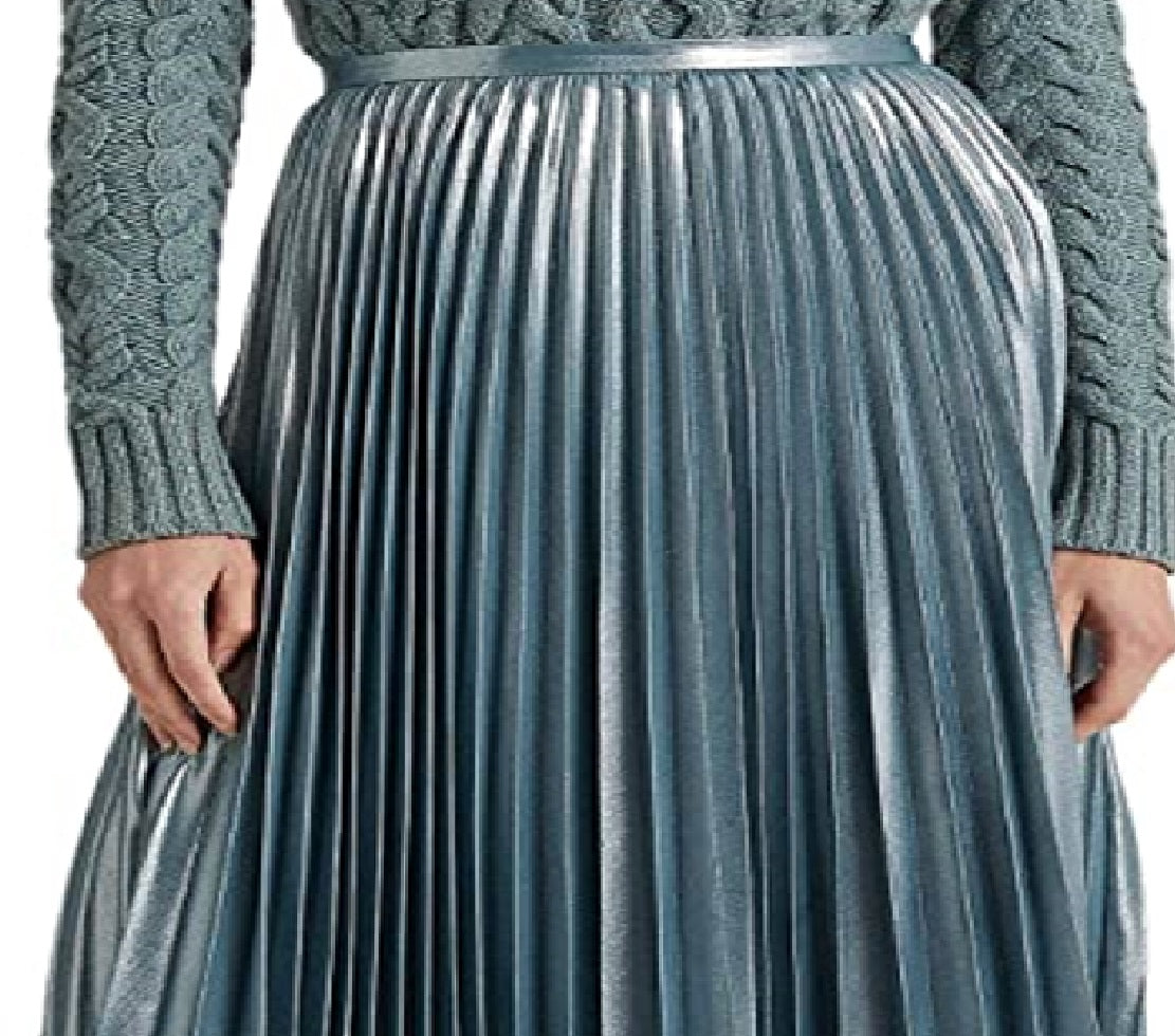 Ralph Lauren Women's Pleated Metallic Chiffon Skirt Blue Size 12