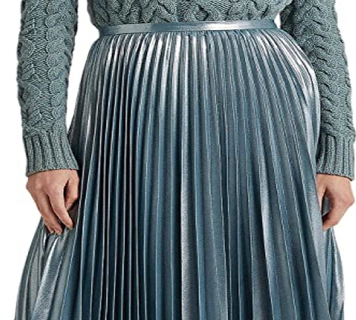 Ralph Lauren Women's Pleated Metallic Chiffon Skirt Blue Size 14