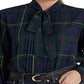 Ralph Lauren Women's Plaid Tie Neck Georgette Shirt Blue Size X-Large