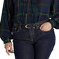 Ralph Lauren Women's Plaid Tie Neck Georgette Shirt Blue Size X-Large