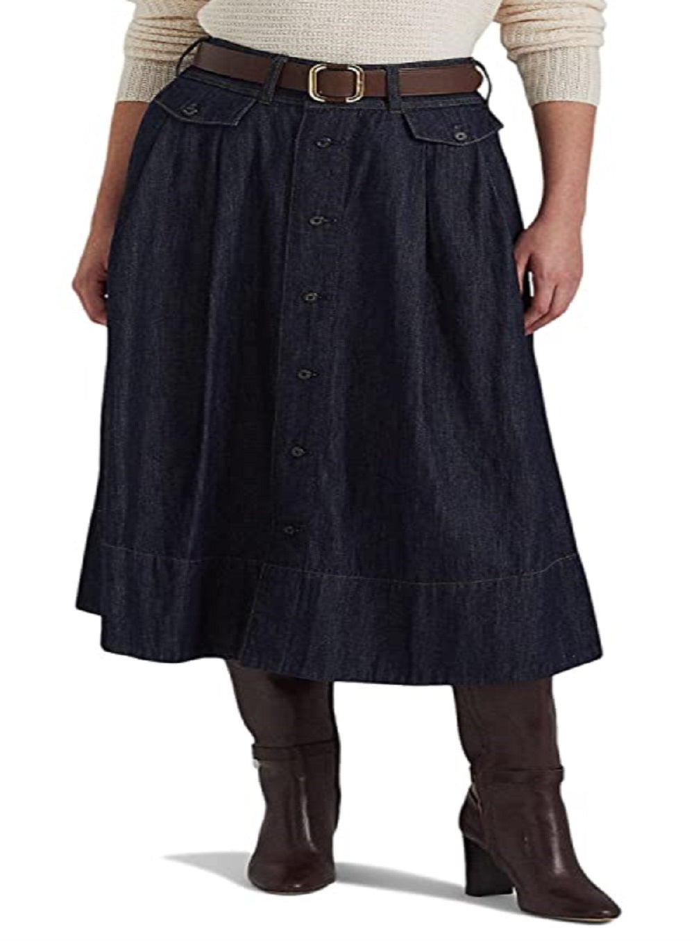 Ralph Lauren Women's Button Front Denim Skirt Blue Size 14