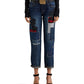 Ralph Lauren Women's Patchwork Relaxed Tapered Ankle Jeans Blue Size 12