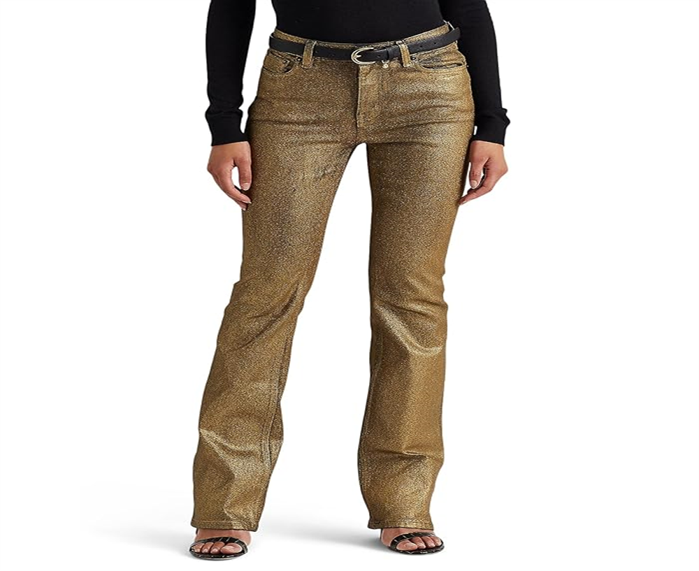 Ralph Lauren Women's Metallic High Rise Boot Jeans Yellow Size 2