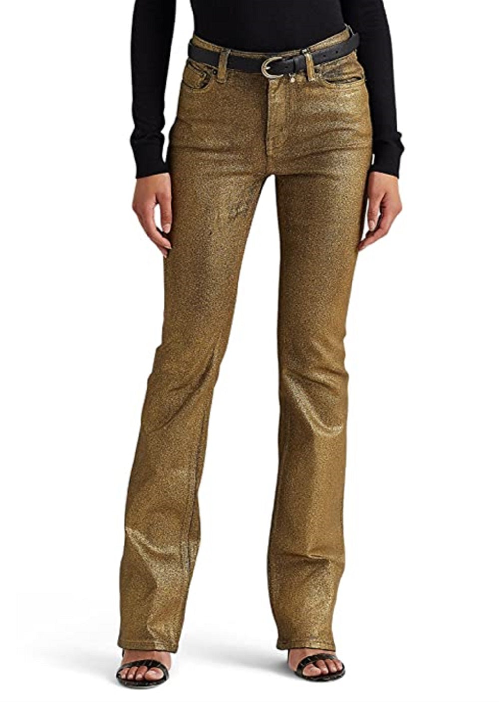 Ralph Lauren Women's Metallic High Rise Boot Jeans Yellow Size 4
