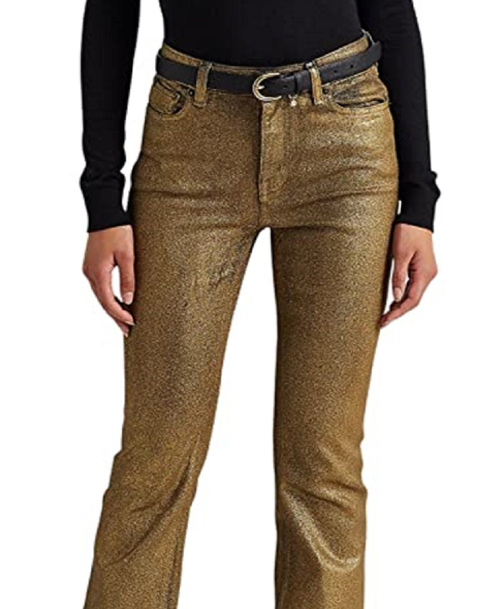 Ralph Lauren Women's Metallic High Rise Boot Jeans Yellow Size 4