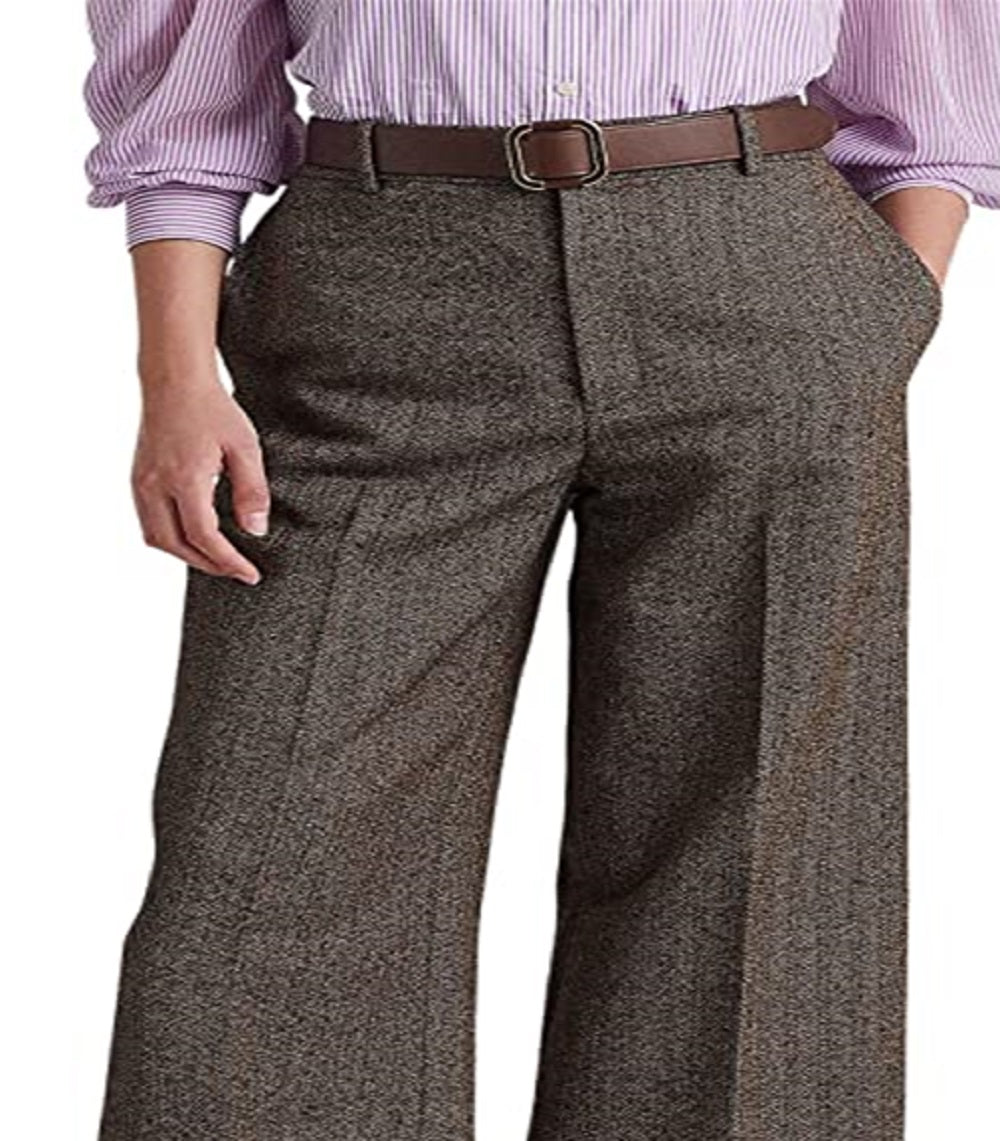 Ralph Lauren Women's Herringbone Wide Leg Cropped Pants Brown Size 16