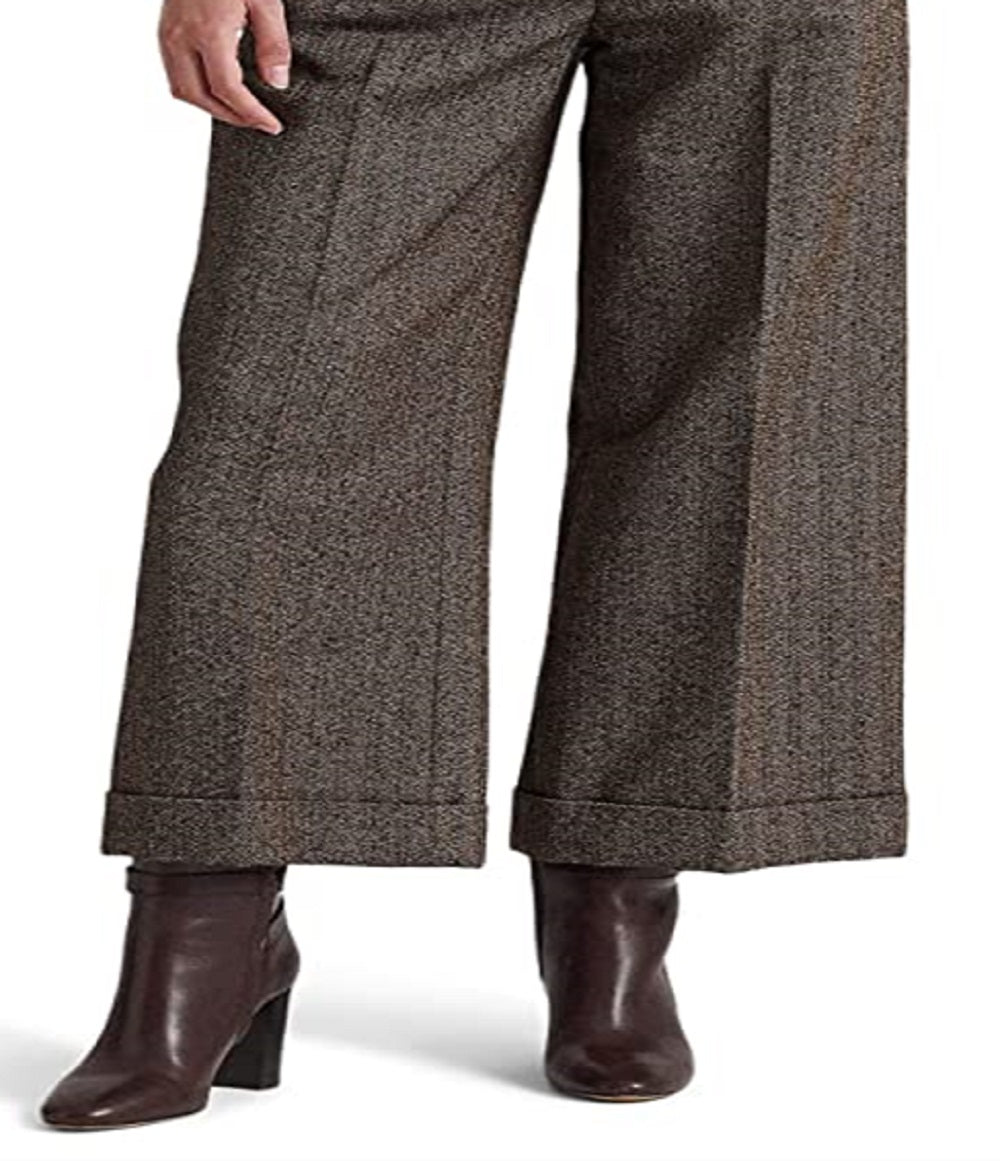 Ralph Lauren Women's Herringbone Wide Leg Cropped Pants Brown Size 16