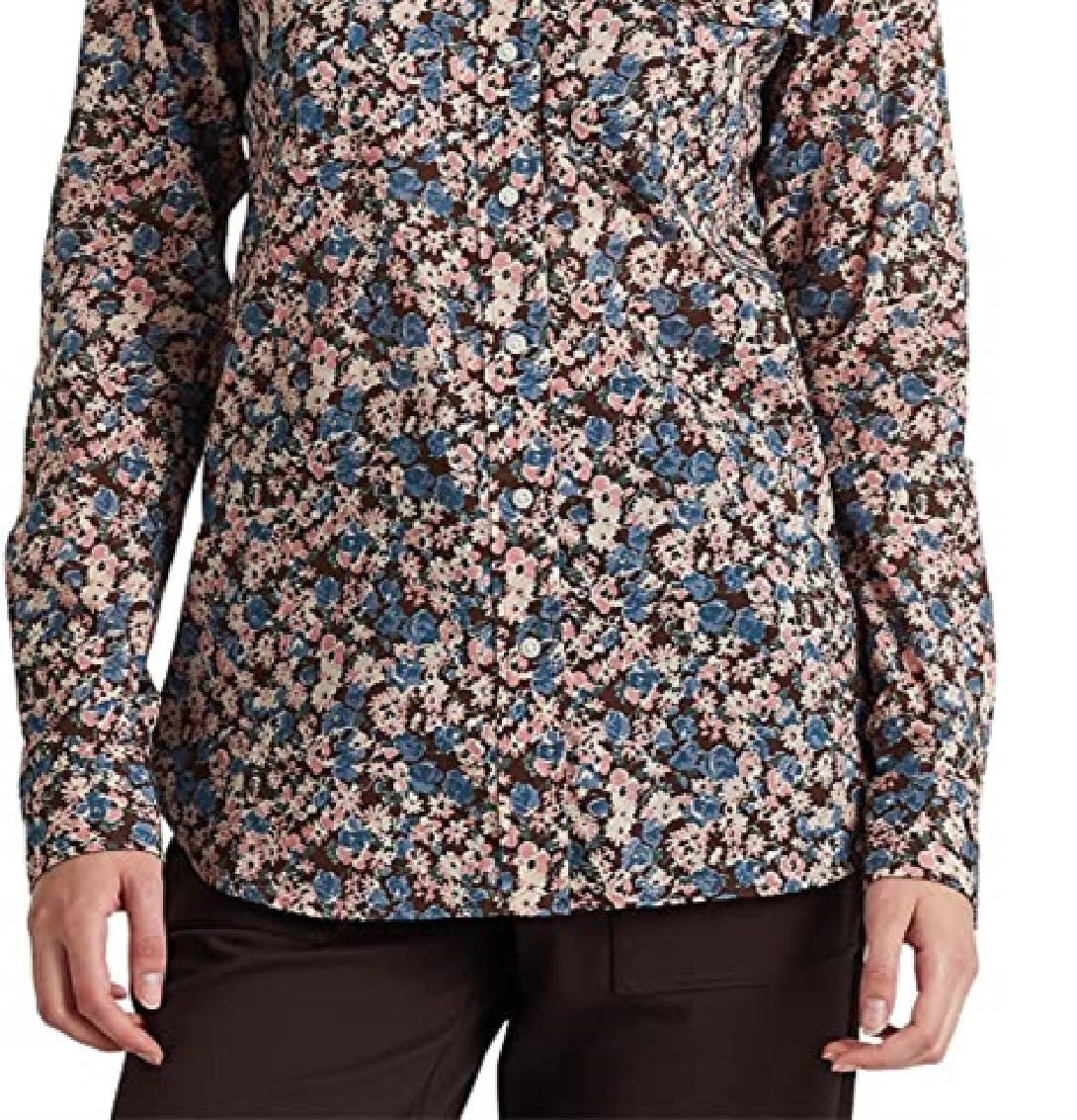 Ralph Lauren Women's Floral Cotton Voile Shirt Brown Size Large