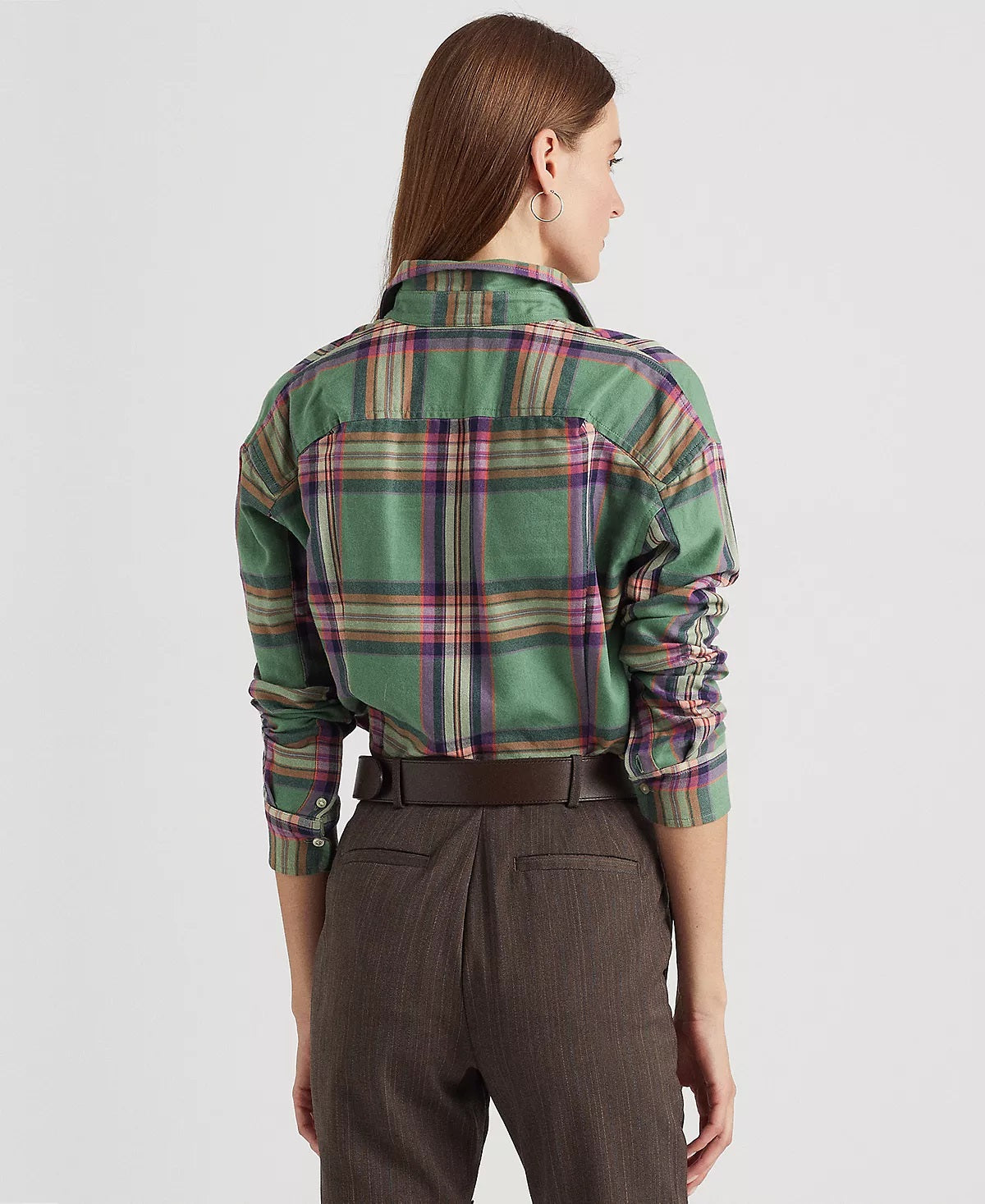 Ralph Lauren Women's Plaid Cotton Twill Shirt Green Size Medium
