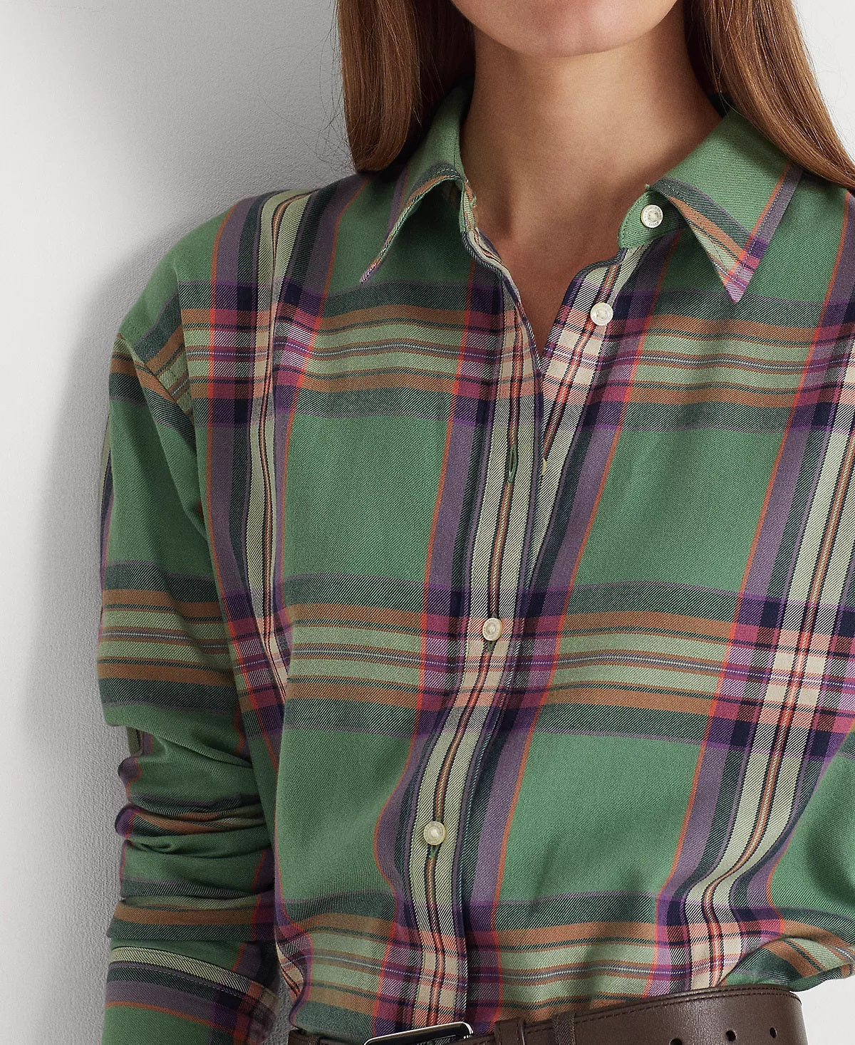 Ralph Lauren Women's Plaid Cotton Twill Shirt Green Size Medium