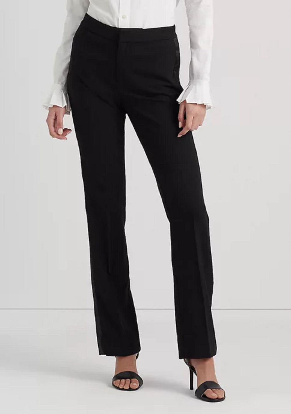 Ralph Lauren Women's Side Stripe Wool Crepe Pants Black Size 10