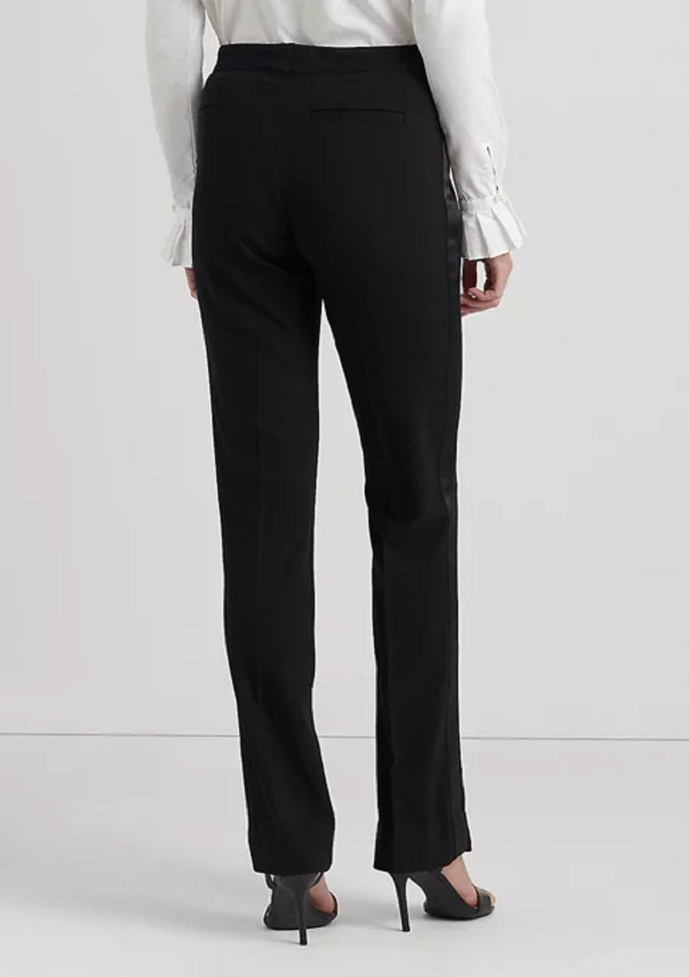 Ralph Lauren Women's Side Stripe Wool Crepe Pants Black Size 10