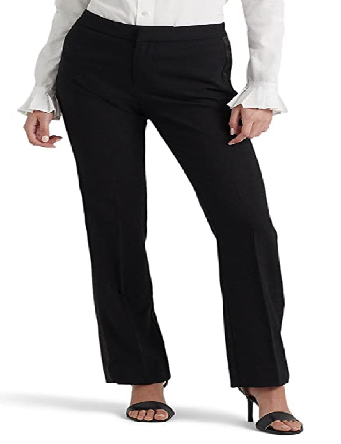 Ralph Lauren Women's Side Stripe Wool Crepe Pants Black Size 14