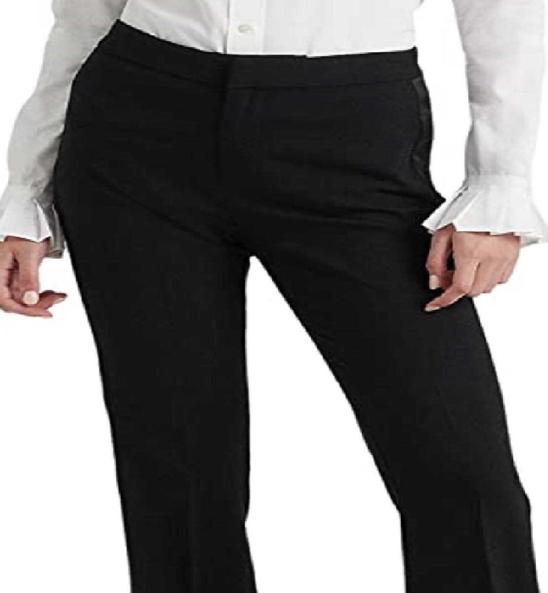 Ralph Lauren Women's Side Stripe Wool Crepe Pants Black Size 14