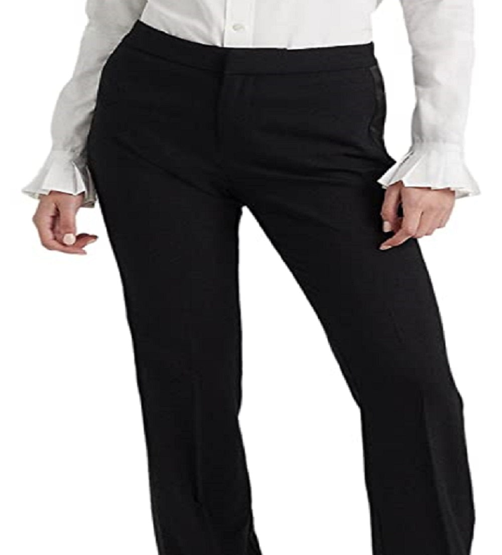 Ralph Lauren Women's Side Stripe Wool Crepe Pants Black Size 6