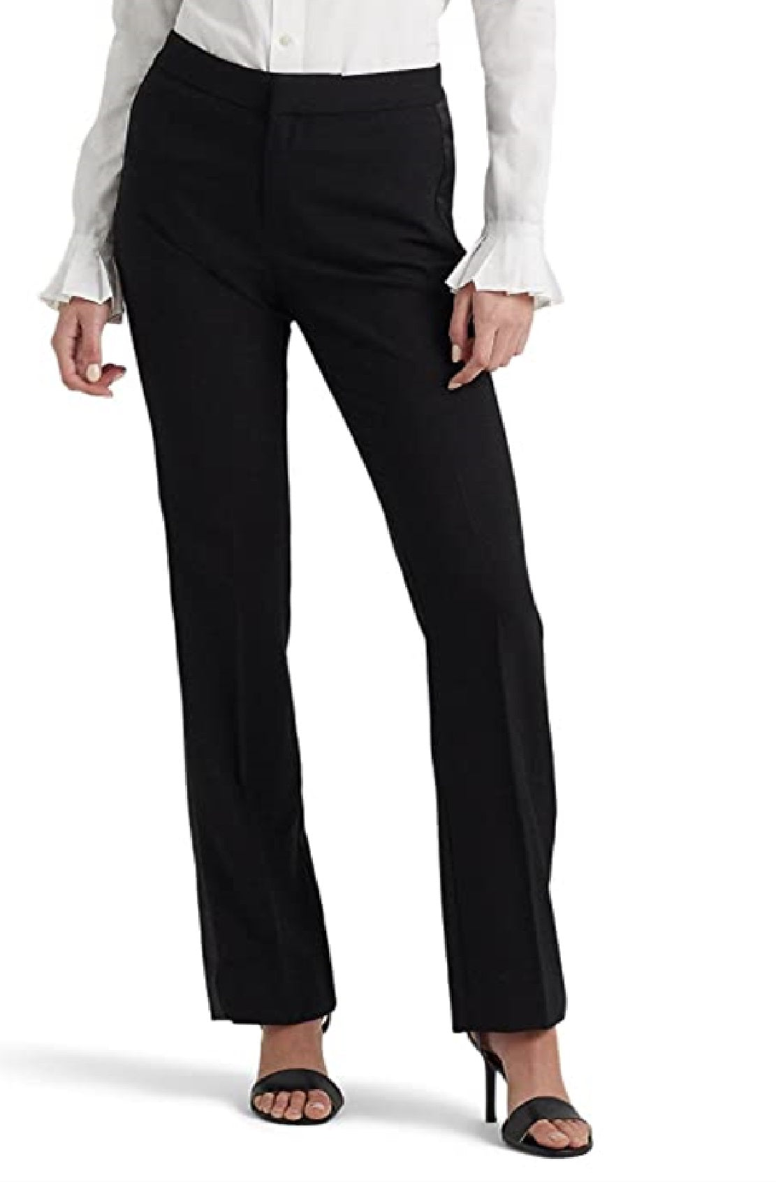 Ralph Lauren Women's Side Stripe Wool Crepe Pants Black Size 8