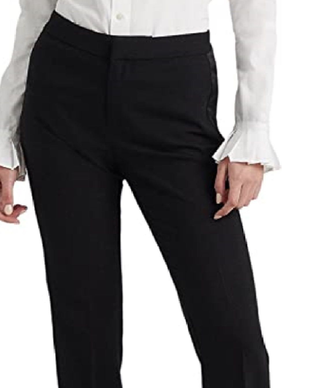 Ralph Lauren Women's Side Stripe Wool Crepe Pants Black Size 8