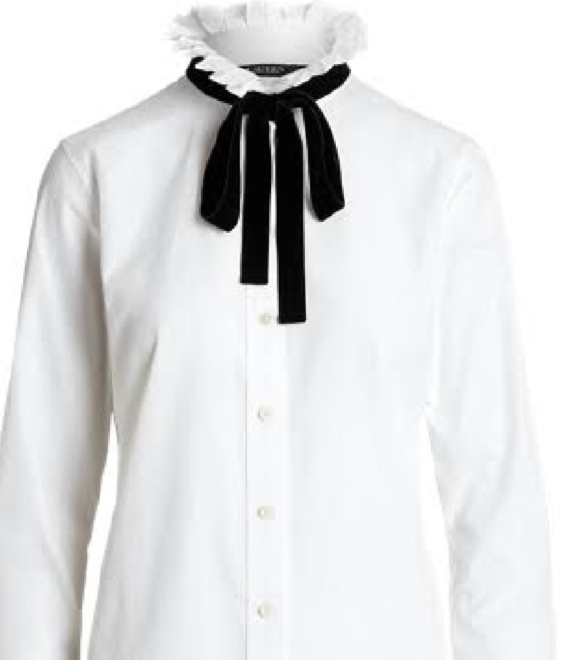 Ralph Lauren Women's Tie Neck Cotton Broadcloth Shirt White Size Large