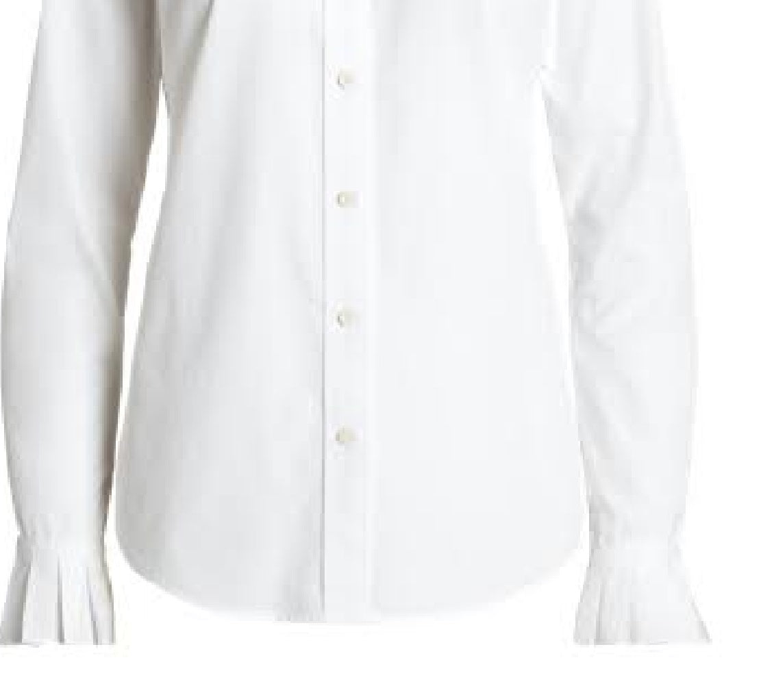 Ralph Lauren Women's Tie Neck Cotton Broadcloth Shirt White Size Large